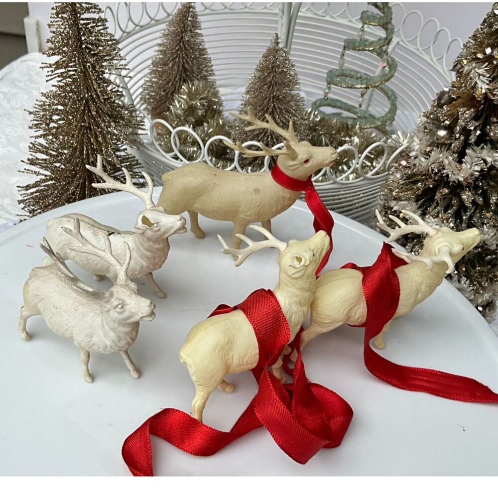 5 antique celluloid reindeer beautiful reindeer with antlers vintage Christmas